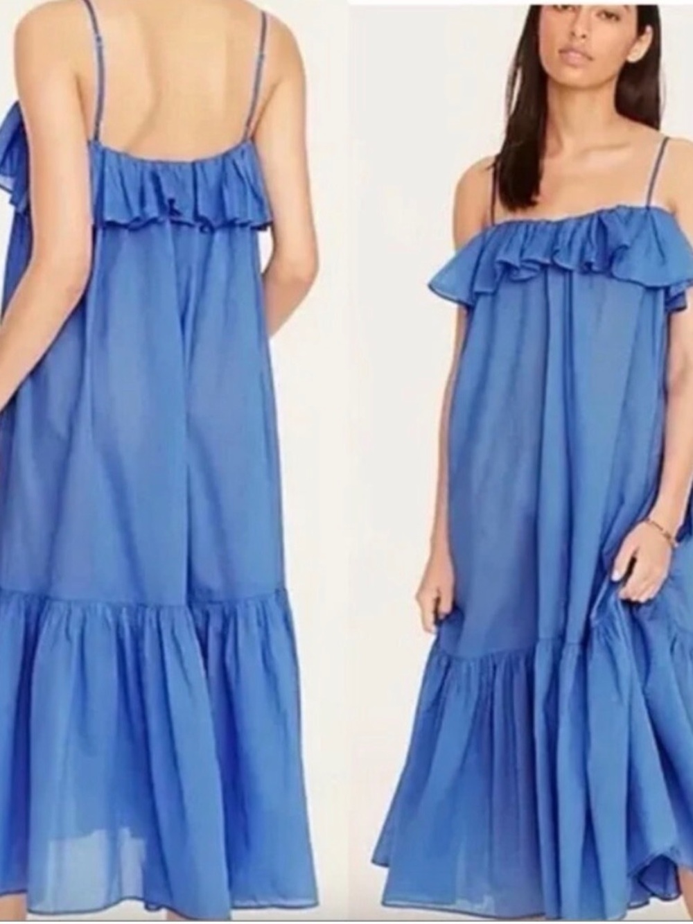J. Crew Cornflower Blue Ruffle-Trim Maxi Dress